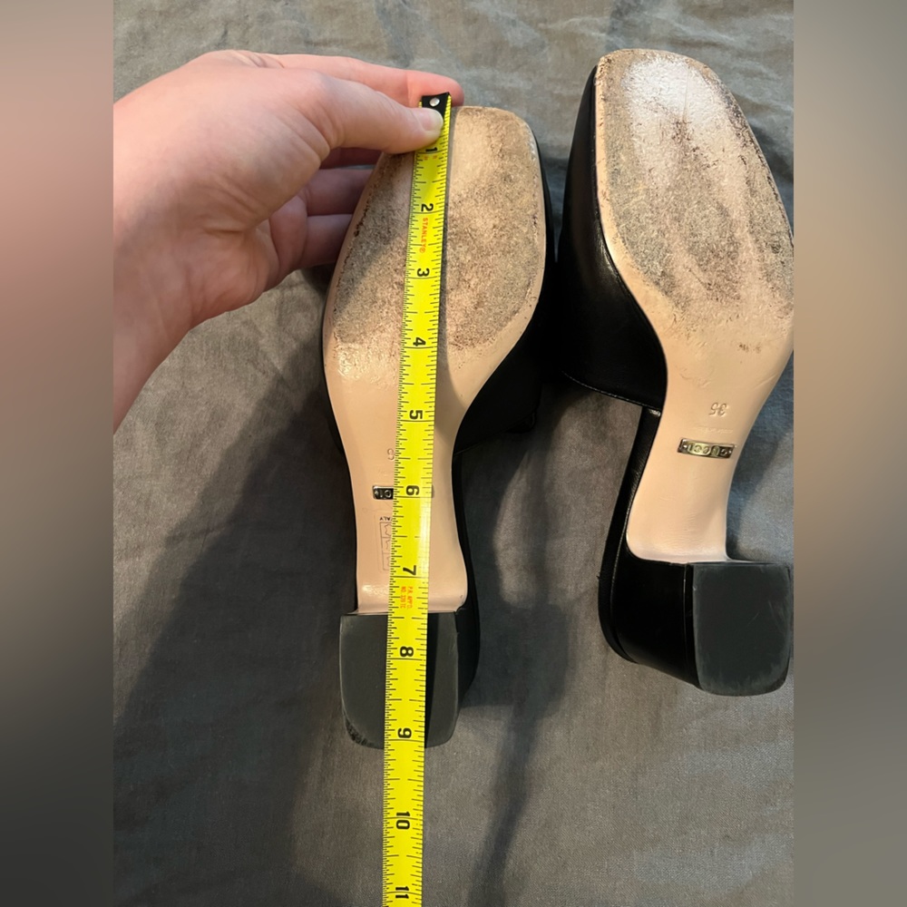 Gucci— Madelyn Malaga Crystal Square G Leather Mules 35 / 36 Block Heel - Picture 3 of 16